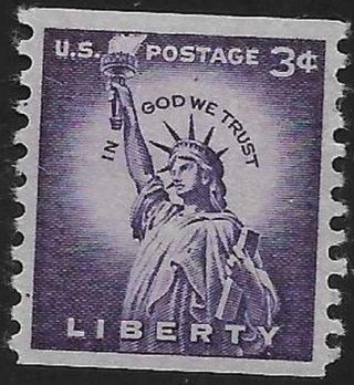 Scott 1057 Us Stamp 1954 3c Statue Of Liberty Mnh Liberty Series Coil Single