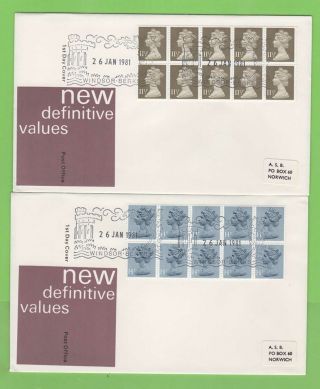 G.  B.  1981 £1.  15 & £1.  40 Booklet Panes Post Office First Day Covers,  Windsor