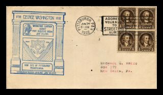 Dr Jim Stamps Us George Washington Bicentennial Fort Duquesne Cover 1932