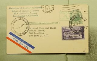 Dr Who 1954 Los Angeles Ca Surcharge Uprated Postal Card Airmail To Ny E49996