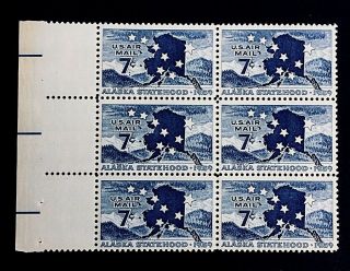 Us Stamps,  Scott C53,  Alaska 7c Block Of 6 W Selvage 1959 Airmail,  Vf/xf M/nh