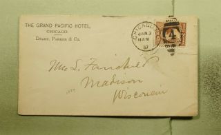 Dr Who 1887 Chicago Il Fancy Cancel 4 Grand Pacific Hotel Advertising E49501