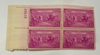 Us Scott 798 - 1937 3 Cent Constitution Plate Block Of 4 - Purple - Mint/nh/og