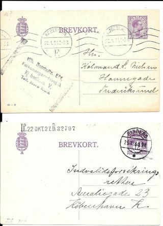Denmark Postcards X 2.  1921 /26 Postal Stationery (ref07)