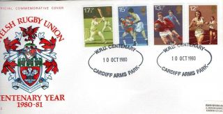 Welsh Rugby Union Official Sport Fdc 10 - 10 - 80 Wru Centenary Cardiff Arms Shs F4