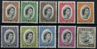 Grenada 1953 - 9 Sg 192 - 201,  1/2c - 25c Qeii Definitives Mh (7c Mnh) D52209