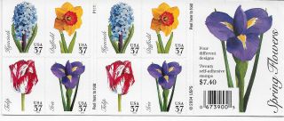 Scott 3900a Us Booklet Spring Flowers 20 X 37 Cent Nh