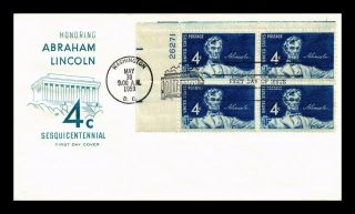 Us Cover Abraham Lincoln Sesquicentennial Fdc Plate Block House Of Farnum Cachet