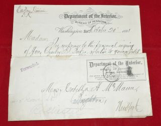 Washington Dc Dept Of Interior 1888 Stampless Cover & Letter To Brighton Ny