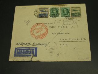 Germany 1936 Zeppelin Airmail Cover To Usa Faults 15033