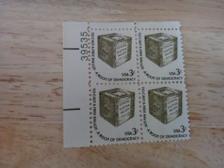 Us 3 Cent Stamp,  1584 To Cast A Ballot,  A Root Of Democracy,  Block Of 4