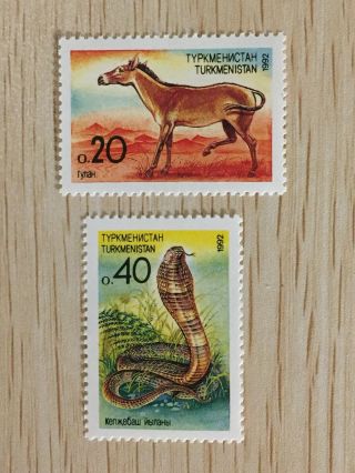 2 Turkmenistan 1992 Postage Stamps 29 - 30 Horse And Cobra Mnh