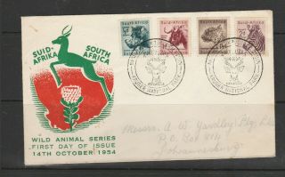 South Africa Fdc 1954 Defs,  1st 4 Valus,  Illus,  Kruger National Park Cancel,  Pen