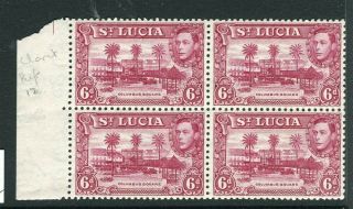 St.  Lucia; 1938 Early Gvi Pictorial Issue Hinged Block Of 1d.  Value P12
