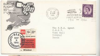 1961 Gb British Airways Bea Letter Stamp On 50th Anniv 1st Airmail Commem Cov