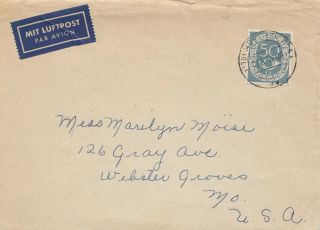Germany 1954 Posthorn Single Franking Cover To Usa