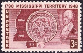 Us - 1948 - 3 Cents Brown Violet Mississippi Territory Map & Seal Issue 955