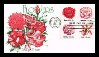 Dr Jim Stamps Us Flowers Marg First Day Cover Block Of Four Fort Valley Georgia