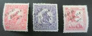 Hungary Banat Bacska Serbian 1919 Mh Overprinted Semi - Postal Stamps Sc 10nb1 - 3