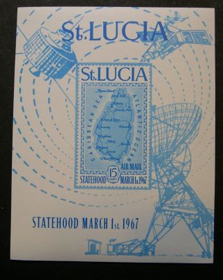 St.  Lucia 1967 Statehood Map Imperf Souvenir Sheet C1 Mnh Cat Val $50