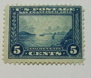 Us Scott 399 - 1913 5 Cent Golden Gate - Blue - Panama Pacific Issue - M/h/og - C.  V.  $85.