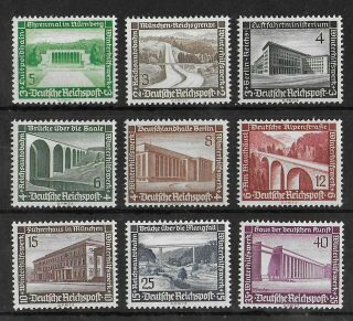 Germany Reich 1936 Nh Complete Set Of 9 Michel 634 - 642 Cv €80