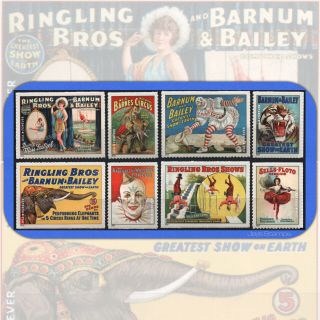 2014 Vintage Circus Posters Complete Set Of 8 Usps Forever® Stamps 4898 - 4905