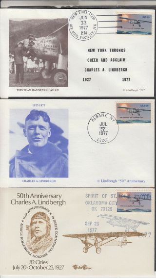 Charles Lindbergh 50yr Tribute 6 Cover Lot.  All Cncls 1977.  All Un - Addr.