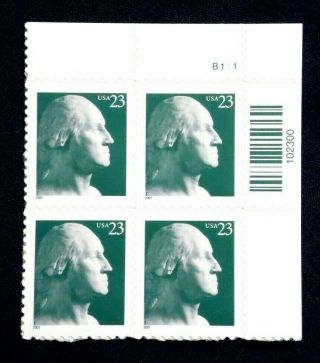 Us Stamps 3468a 2001 George Washington 23c Plate Block Of 4 Mnh