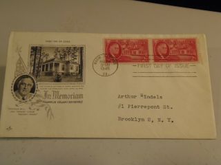 Fdr In Memoriam 1945 Fdc With Art Craft Cachet And 2 Stamp 2 Cent Stamp Block
