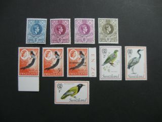 Swaziland Selection Of 10 Stamps Kg6 & Early Qe2 Umm Or Very Light Mm C £22