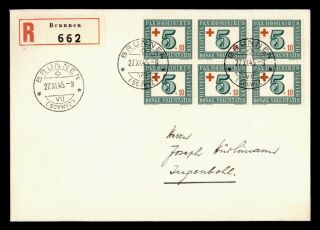Dr Who 1945 Switzerland Brunnen Registered Red Cross Semi Post Block E55484