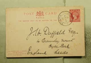 Dr Who 1895 South Africa Natal Postal Card To England E73922