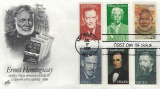 2418 25c Ernest Hemingway - 6 Stamp Writers Combo Fdc