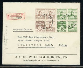 Denmark Postal History: Lot 2 1937 Reg Booklet Panes Copenhagen - La $$$