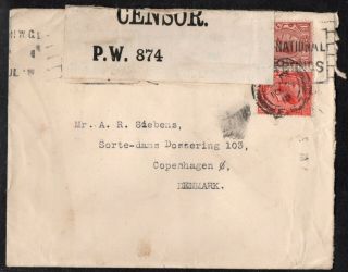 Great Britain 1917 Cover To Copenhagen Denmark,  Censor Stamp 193