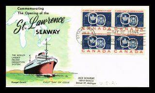 Us Cover St Lawrence Seaway Block Of 4 Fdc Fluegel Cachet Scott 1131