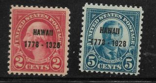 U.  S.  - 1928 - 2c & 5c Hawaii Overprints - Nh - Scott 647 - 648