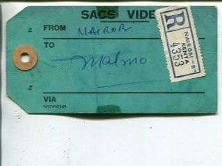 Kenya Mail Bag Tag For Empty Bags To Malmö,  Sweden,  1952