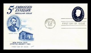 Dr Jim Stamps Us 5c Abraham Lincoln Embossed Fdc Postal Stationery Cover
