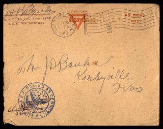 Mayfairstamps Us 1918 Apo 705 Flag 20th Engineers Blue Censor To Texas Wwi Cover