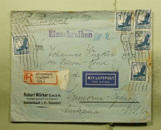 Dr Who 1935 Germany Reichenbach Registered Airmail To Australia E48658