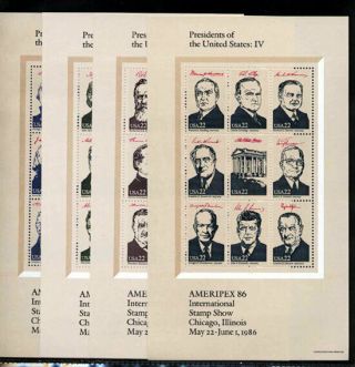 2216 - 2219 Ameripex 86 Souvenir Sheets (4) Presidents Set - Nh