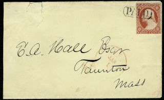 Scott 26 On Cover With Red Boston Ma Cds And " Paid " Fancy Cancel (gt30)