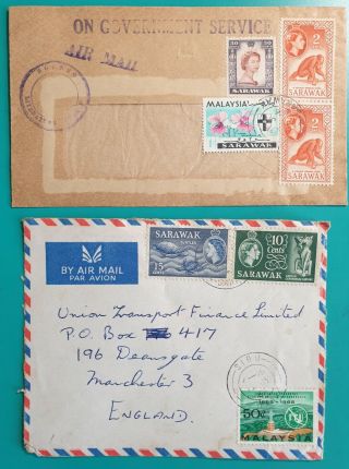 Malaya Sarawak Qe2 Stamps Airmail Covers X 2