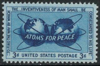 Scott 1070 - Atoms For Peace,  Atomic Energy And Earth - Mnh 3c 1955 - Stamp