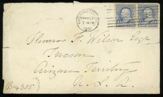 Us 1890 Washington 2¢ Dull Blue Pair Scott 219 From Dc To Arizona Territory Env
