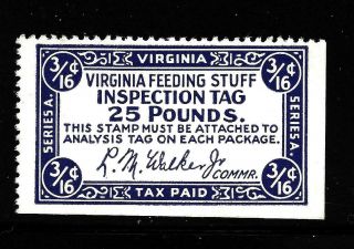 Hick Girl Stamp - M.  H.  U.  S.  State Of Virginia 25 Feed Inspection Tax Stamp Yy