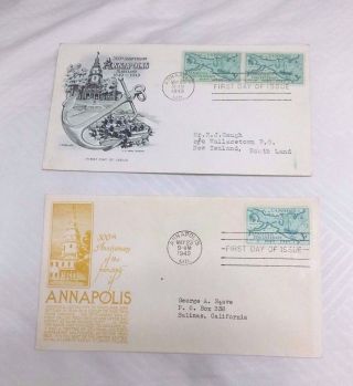 Two Vintage " 1st Day Of Issue " 300th Anniversary Of Annapolis Md.  05 - 23 - 1949