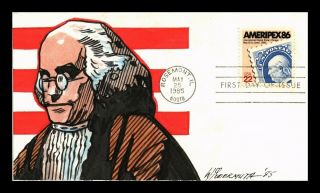 Us Cover Ameripex 86 Benjamin Franklin Fdc Wildermuth Hand Painted Cachet